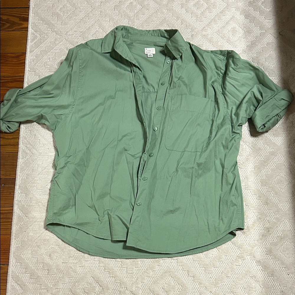 Women’s Green Button-Up Shirt A New Day Oversize Medium